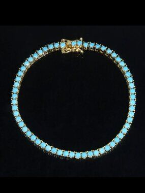 14K Gold Womens Natural Turquoise Gemstone Tennis Bracelet 14 K Silver Jewelry